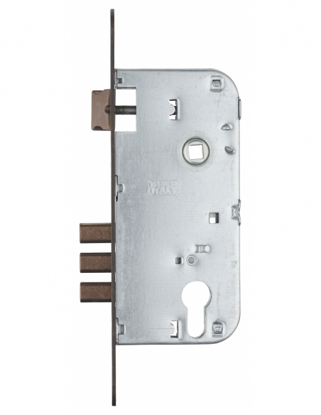 Cassa serratura per cilindro europeo, asse 50 mm, interasse 85 mm, 3 catenacci, frontale bronzo – THIRARD