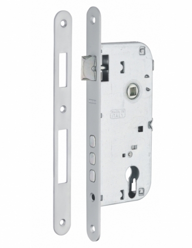 Cassa serratura per cilindro europeo, asse 45 mm, interasse 85 mm, 3 catenacci, frontale cromato – THIRARD