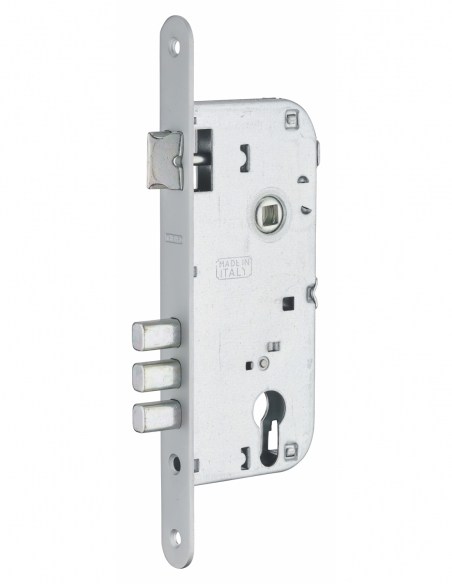 Cassa serratura per cilindro europeo, asse 45 mm, interasse 85 mm, 3 catenacci, frontale cromato – THIRARD