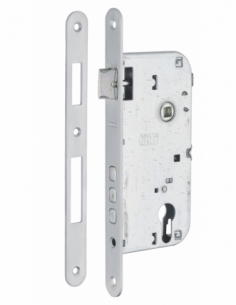 Cassa serratura per cilindro europeo, asse 50 mm, interasse 85 mm, 3 catenacci, frontale cromato – THIRARD