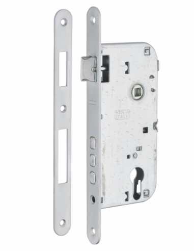 Cassa serratura per cilindro europeo, asse 50 mm, interasse 85 mm, 3 catenacci, frontale cromato – THIRARD