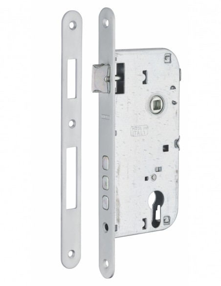 Cassa serratura per cilindro europeo, asse 50 mm, interasse 85 mm, 3 catenacci, frontale cromato – THIRARD