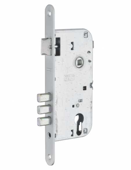Cassa serratura per cilindro europeo, asse 50 mm, interasse 85 mm, 3 catenacci, frontale cromato – THIRARD