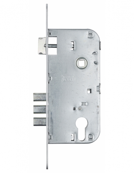 Cassa serratura per cilindro europeo, asse 50 mm, interasse 85 mm, 3 catenacci, frontale cromato – THIRARD