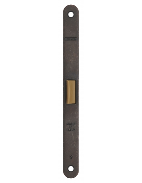 Serratura Patent da incasso 90mm x 50mm, reversibile, piastra tonda, richiamo 1/2 giro, 1 chiave, bronzo - THIRARD