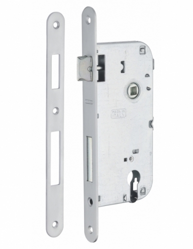 Cassa serratura per cilindro europeo, asse 50 mm, interasse 90 mm, frontale cromato – THIRARD