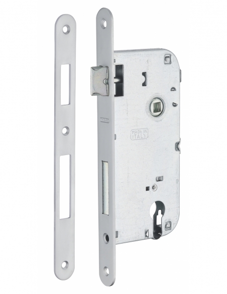 Cassa serratura per cilindro europeo, asse 50 mm, interasse 90 mm, frontale cromato – THIRARD
