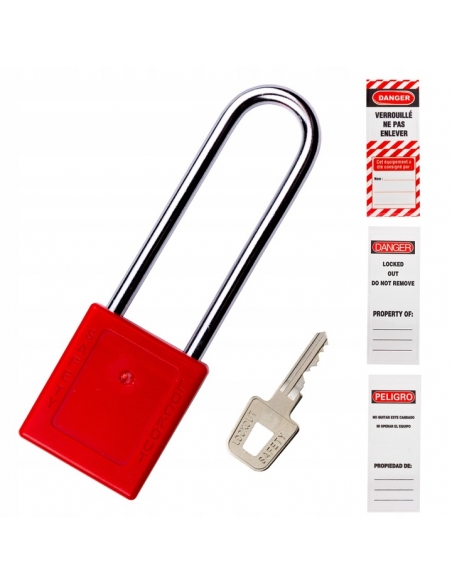 Lucchetto 40 mm con arco in acciaio 6 X 76 mm ROSSO, Lockout Tagout LOTO - THIRARD