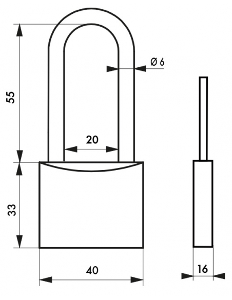 Vista aggiuntiva 1 di Lucchetto TYPE 1, 40mm arco semialto in acciaio, corpo ottone, 2 chiavi - THIRARD