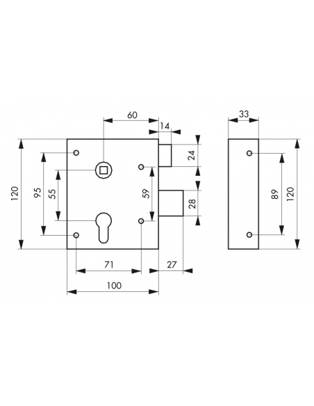 Serratura da applicare Alsace per cilindro europeo, destra, quadro 8mm, asse 60mm, 110x70mm - THIRARD