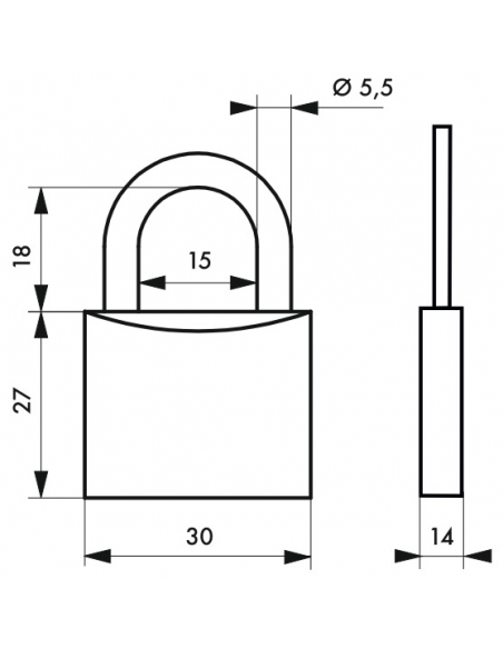 Lucchetto con chiave Line Sport, acciaio, interno, arco in acciaio, 30mm, 3 chiavi - THIRARD