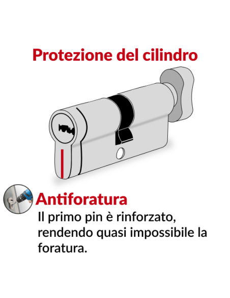 Cilindro europeo Federal 2 - 40BX30mm a pomolo nichel, anti-sfilamento, anti-perforazione, 5 chiavi reversibili - THIRARD