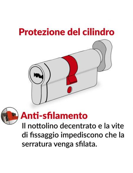 Cilindro europeo per serratura a pomolo Federal, 30Bx30mm, nichel, anti-sfilamento, anti-perforazione, 4 chiavi - THIRARD