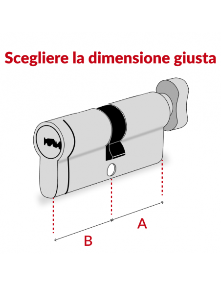 Come scegliere la misura di Cilindro Transit 2 con pomolo 30 x 30 mm, nichelato, anti-perforazione: quote interna ed esterna