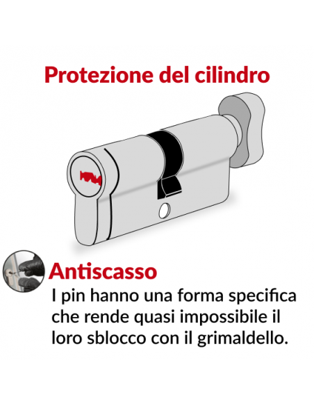 Cilindro europeo a pomolo 30BX30mm Trafic 6, ottone, antiperforazione, antirottura, 5 chiavi piatte reversibili- THIRARD