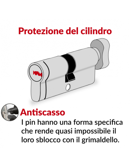Cilindro europeo per serratura a pomolo Tiger 6, 40Bx40mm, nichel, antisfilamento, antitrapano, 5 chiavi - THIRARD