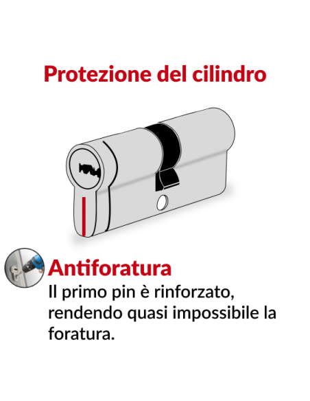 Cilindro europeo Federal 2 - 42X50mm Sn nichel, anti-sfilamento, anti-perforazione, 5 chiavi reversibili - THIRARD