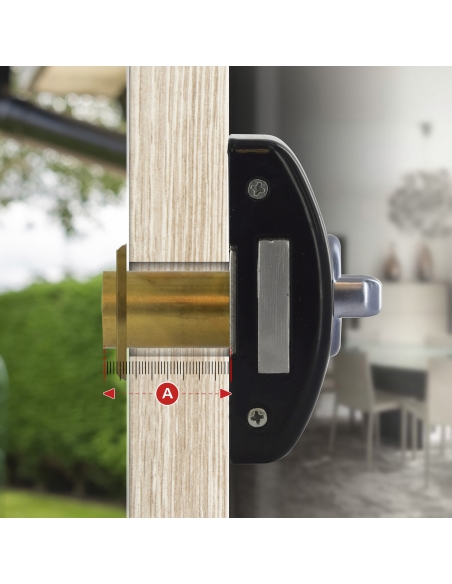 Vista aggiuntiva 2 di Serratura da applicare DESIGN 5 con pomolo, cilindro 45 mm, in acciaio, 3 chiavi – THIRARD
