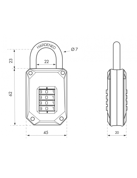 Lucchetto a combinazione Code-X, 4 cifre, interno, arco in acciaio, 45mm, nero - THIRARD