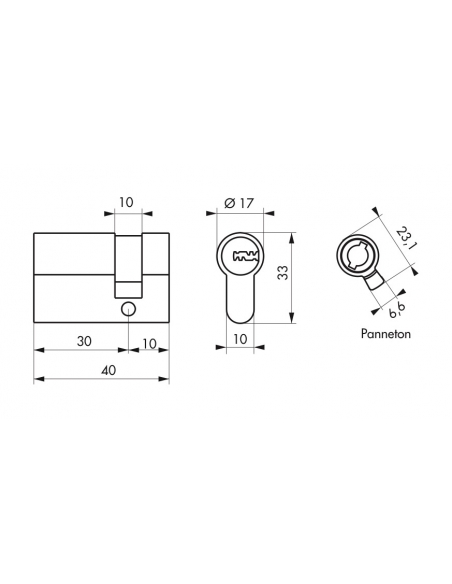 Mezzo cilindro europeo 30X10mm Trafic 6, nichel, antiperforazione, antirottura, 5 chiavi piatte reversibili- THIRARD