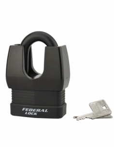 Lucchetto Federal Lock Docker, da esterno, acciaio cementato 65mm, altissima sicurezza, guardia alta, 2 chiavi - THIRARD