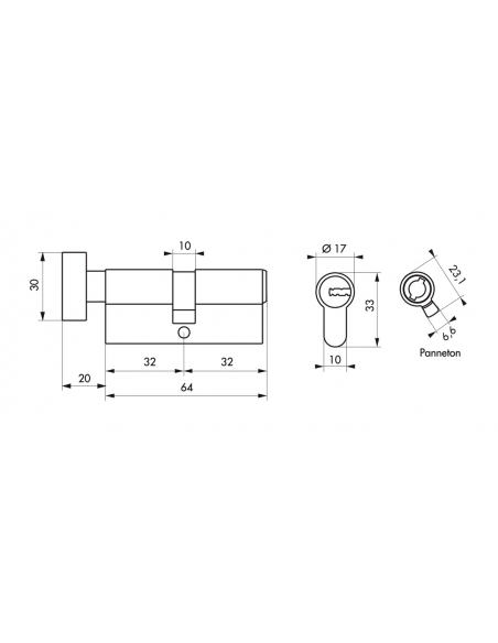 Cilindro europeo Federal 2 - 30BX30mm a pomolo nichel, anti-sfilamento, anti-perforazione, 5 chiavi reversibili - THIRARD