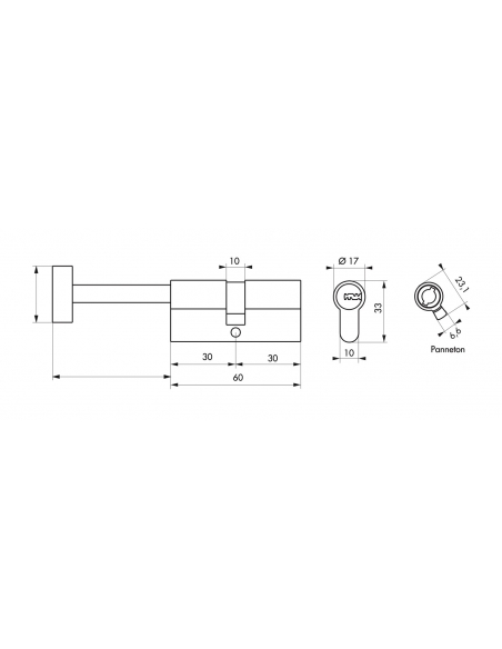 Cilindro europeo pomolo codolo regolabile Transit 1 30Bx30, Nichel, 4 chiavi +1 cantiere - THIRARD