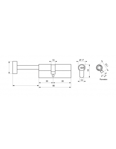 Cilindro europeo Transit 1 con pomolo 30 x 50 mm, nichelato, 4 chiavi reversibili + 1 chiave cantiere – THIRARD
