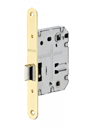 Serratura da incasso per WC, asse 50 mm, interasse 70 mm, frontale ottonato arrotondato – THIRARD