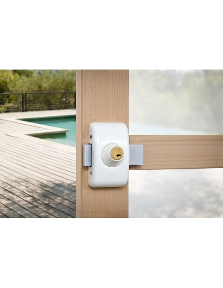 Chiavistello di sicurezza UNIVERSEL a doppio cilindro Ø 23 x 45 mm, bianco, 6 perni, 4 chiavi – THIRARD