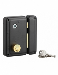 Serratura da applicare 76 x 130 mm per porta in legno, quadro maniglia, sinistra, nera – THIRARD