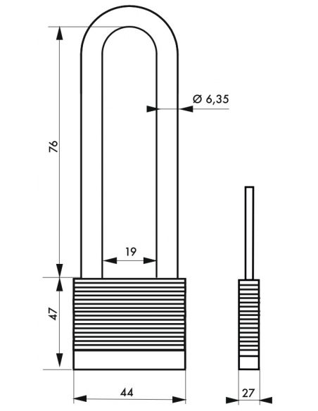 Lucchetto laminato Protector arco lunga acciaio al molibdeno 44mm, alta resistenza, 2 chiavi - THIRARD