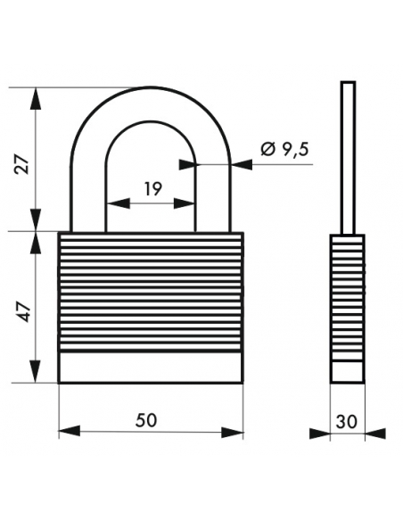 Lucchetto laminato Protector arco acciaio al molibdeno 50mm, alta resistenza, 2 chiavi - THIRARD