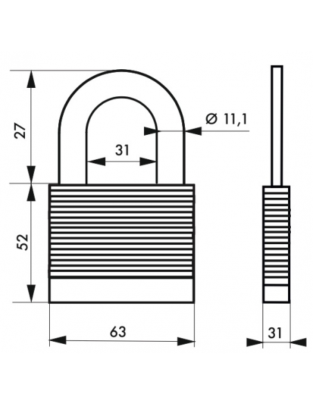 Lucchetto laminato Protector arco acciaio al molibdeno 63mm, alta resistenza, 2 chiavi - THIRARD