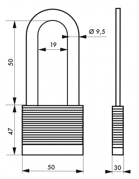 Lucchetto laminato Protector arco lunga acciaio al molibdeno 50mm, alta resistenza, 2 chiavi - THIRARD