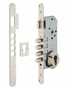 Cassa serratura da incasso per cilindro europeo, asse 50 mm, frontale nichelato, rosetta aperta – THIRARD
