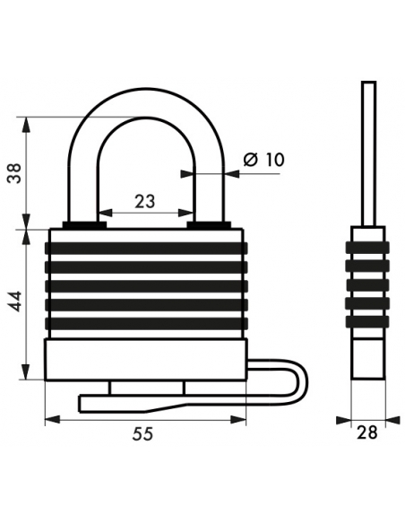 Lucchetto a lamelle, acciaio, da esterno, 50mm, rivestito in PVC, 2 chiavi in ottone nichelato - THIRARD