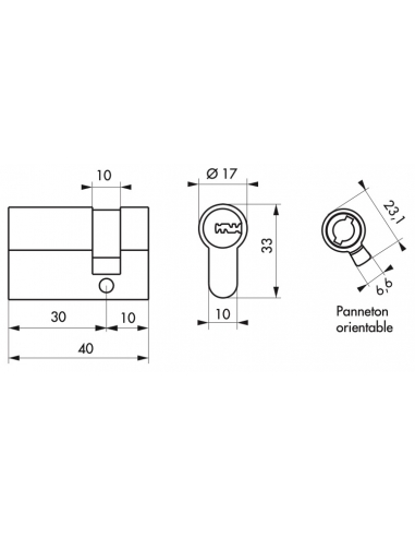 Semicilindro europeo 30 x 10 mm, nichelato, camma orientabile, 4 chiavi – THIRARD