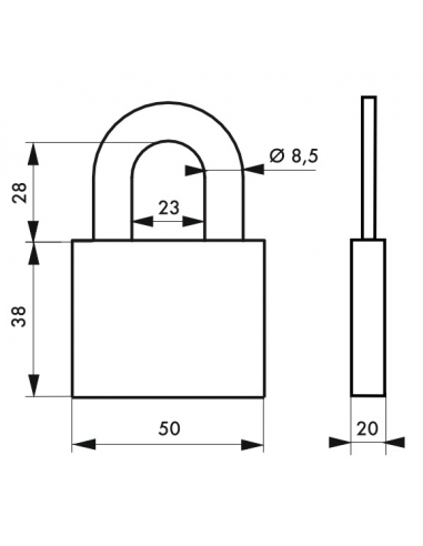 Lucchetto di sicurezza Disk, 4 chiavi reversibili, 50mm, arco in acciaio temprato nichelato, meccanismo a dischi - THIRARD