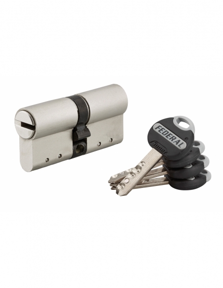 Cilindro per serratura a doppia entrata Federal, 30x30 mm, nichelato, antistrappo, antiladro, 4 chiavi - THIRARD