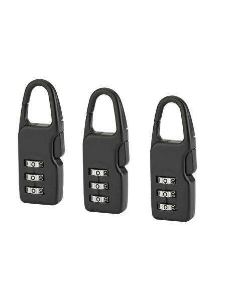 Set di 3 lucchetti SWISH 21 mm, combinazione modificabile a 3 cifre, neri – THIRARD