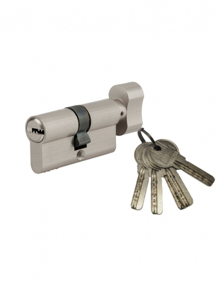 Cilindro con pomolo Tiger 6, 40Bx30mm, nichelato, antistrappo, antifurto, 5 chiavi