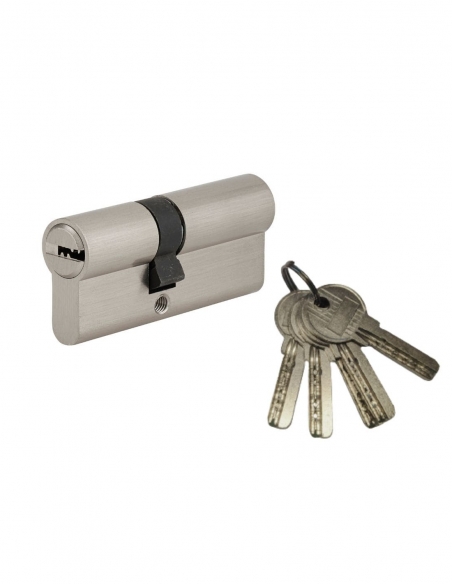 Cilindro per serratura a doppia entrata 5G, 30x30 mm, nichelato, antistrappo, 5 chiavi - SP