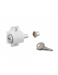 Serratura a cilindro per porta scorrevole, chiavistello a spinta, bianco, 2 chiavi - THIRARD