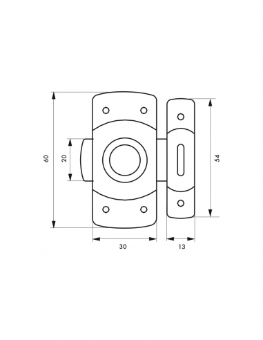 Serratura per ante di mobili, 30 mm, ottone cromato - THIRARD