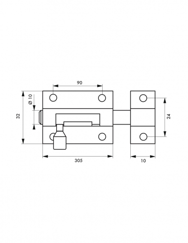 Catenaccio, acciaio, chiavistello Ø 10 mm, 32x305 mm, nichel satinato - THIRARD