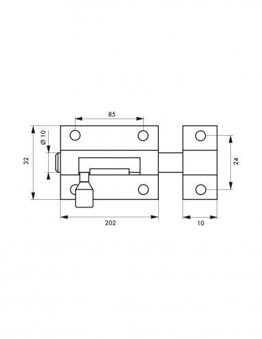Catenaccio, acciaio, chiavistello Ø 10 mm, 32x202 mm, nichel satinato - THIRARD