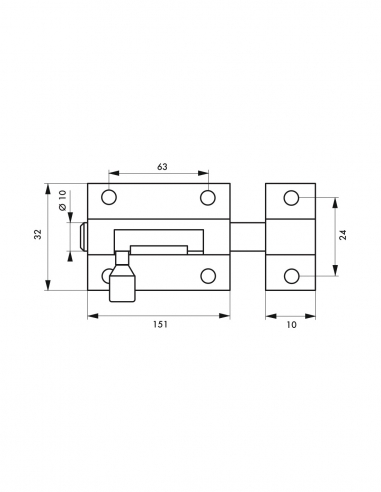 Catenaccio, acciaio, chiavistello Ø 10 mm, 32x151 mm, nichel satinato - THIRARD