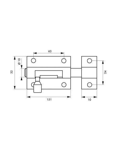 Catenaccio, acciaio, chiavistello Ø 10 mm, 32x151 mm, nichel satinato - THIRARD