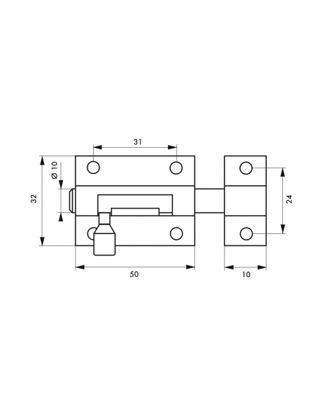 Catenaccio, acciaio, chiavistello Ø 10 mm, 32x50 mm, nichel satinato - THIRARD